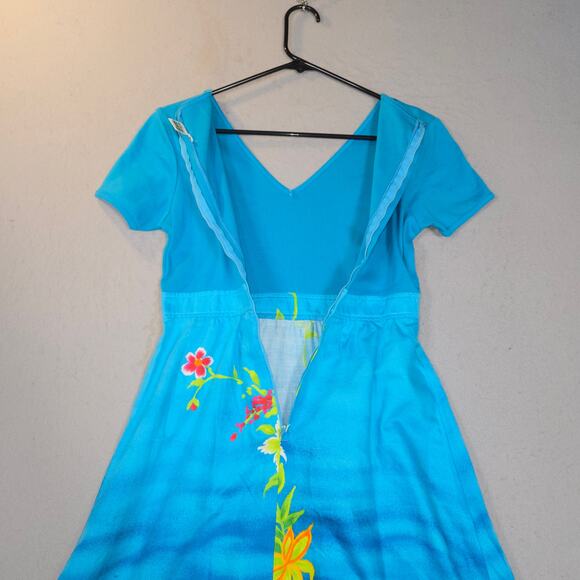 Budo Muu Muu Womens Size 9 Dress Floral Midi Blue Hawaii Vacation Beach Resort - Picture 6 of 13